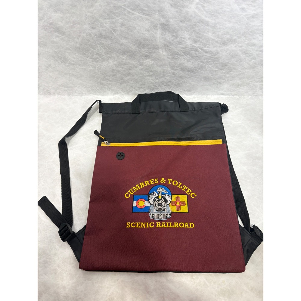 Cumbres & Toltec‎ Scenic Railroad Drawstring Backpack Bag Burgundy Black Train
